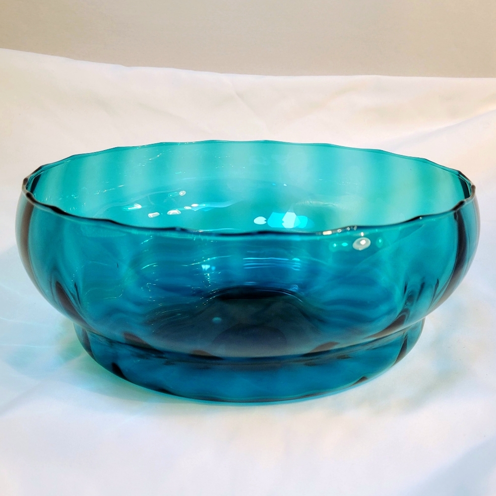 💠 VTG Empoli Italy Teal Blue Green Glass Wide Shallow Bowl